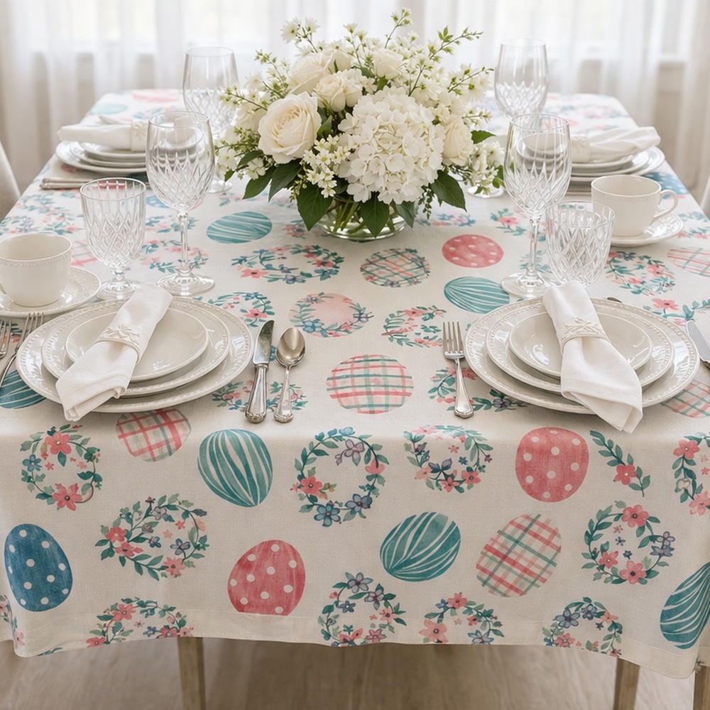 Colorful Egg Motif Tablecloth by Cynthia Rowley
